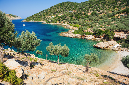Agalou Laka beach on Greek island Alonissos in Aegean Sea, located on west side of island 