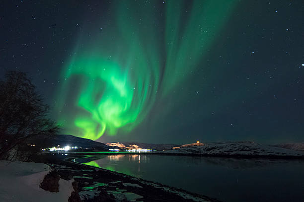 Northern Lights in Alta, Norway Northern Lights appear in Alta, the biggest northernmost city of Norway. geomagnetic storm photos stock pictures, royalty-free photos & images