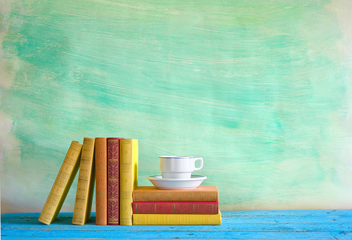 books and a cup of coffee, free copy space