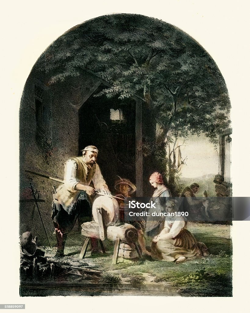 The Old Hellebardier The Old Hellebardier (Soldier of the Thirty Years War) by August Vischer 19th Century stock illustration