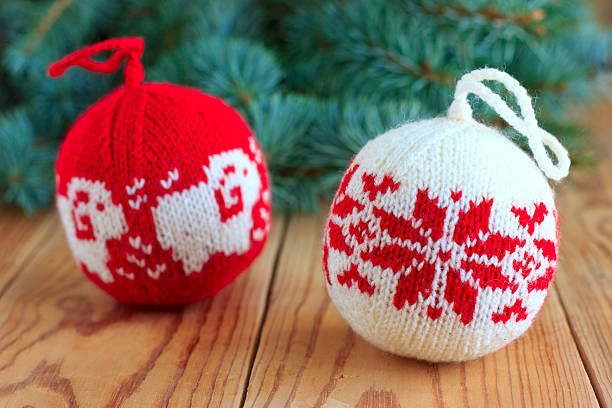 istock Knitted balls for new-year tree decoration 518859155
