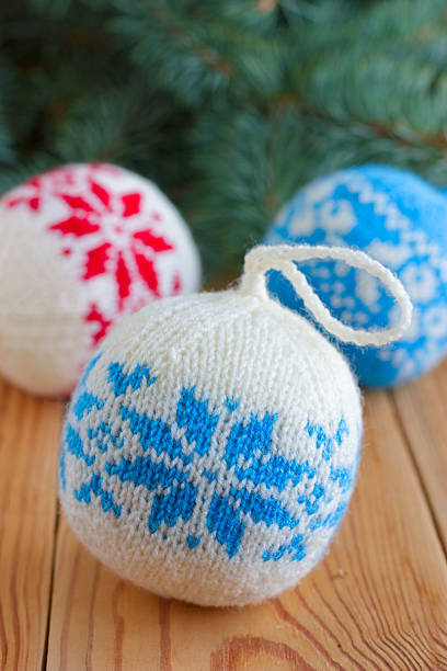 istock Knitted balls for new-year tree decoration 518859777