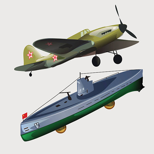 wojskowy samolot i łódź podwodna - air force fighter plane pilot military stock illustrations