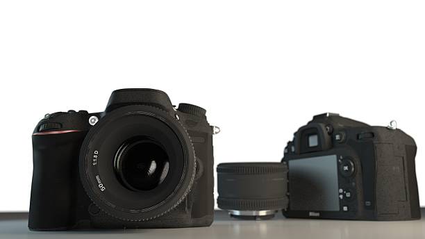 istock DSLR cameras with lens 3d illustration 518869480