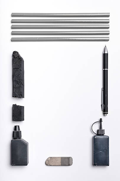 istock Top view of drawing tools on white blank paper 518869772
