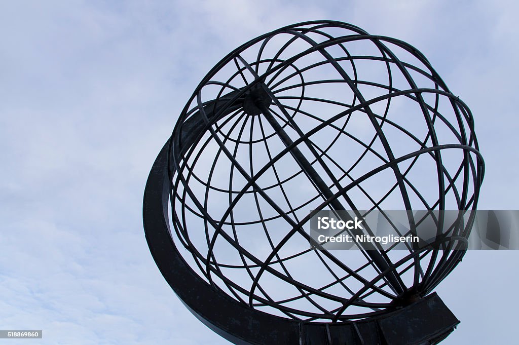The Metal Globe The metal globe from the North Pole, Nordkapp, Norway Arctic Stock Photo
