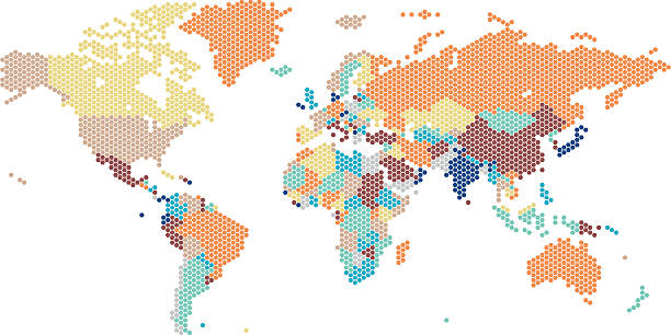 Dotted World map of hexagonal dots vector art illustration
