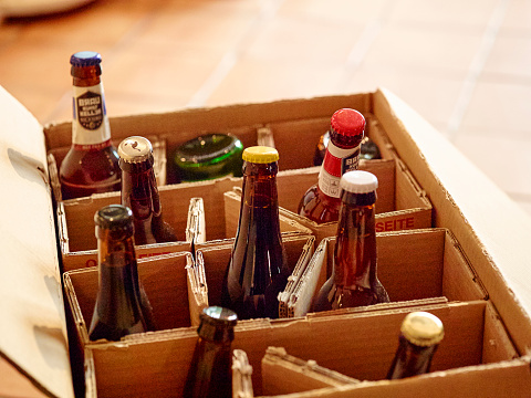 Essen, Germany - February 20, 2016: A package with different beer bottles. Craft beer from micro breweries in Europe.