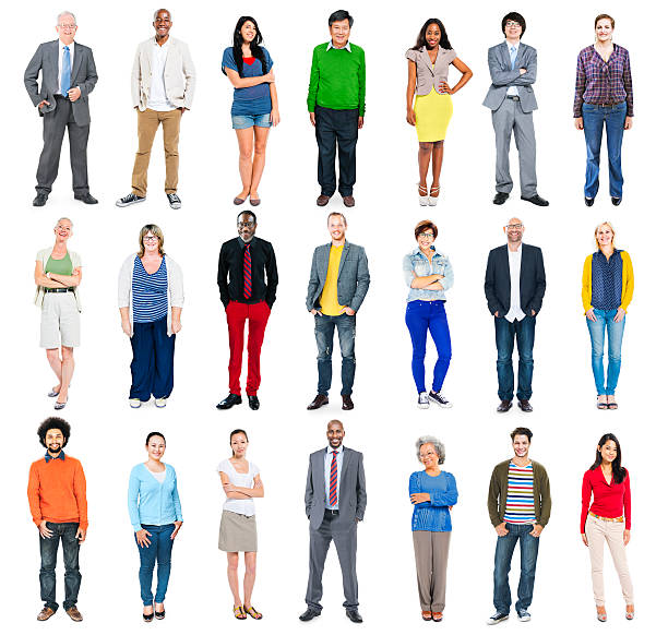 istock Group of People Standing in a Row Isolated on White 518872931