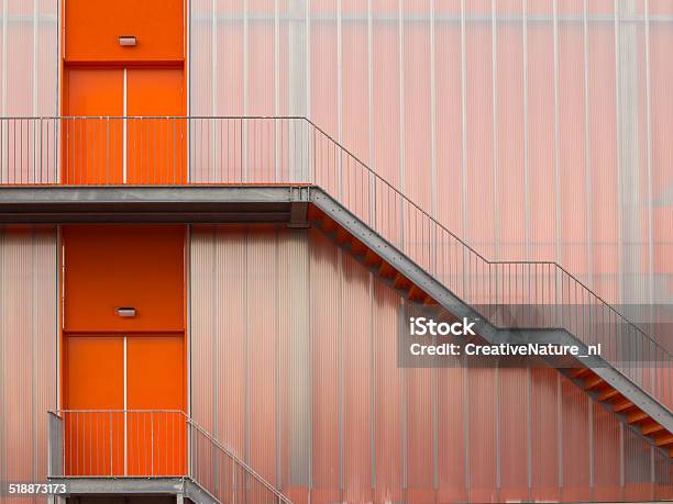 Modern Orange Fire Escape Stairs Stock Photo - Download Image Now - Abstract, Architecture, Backgrounds