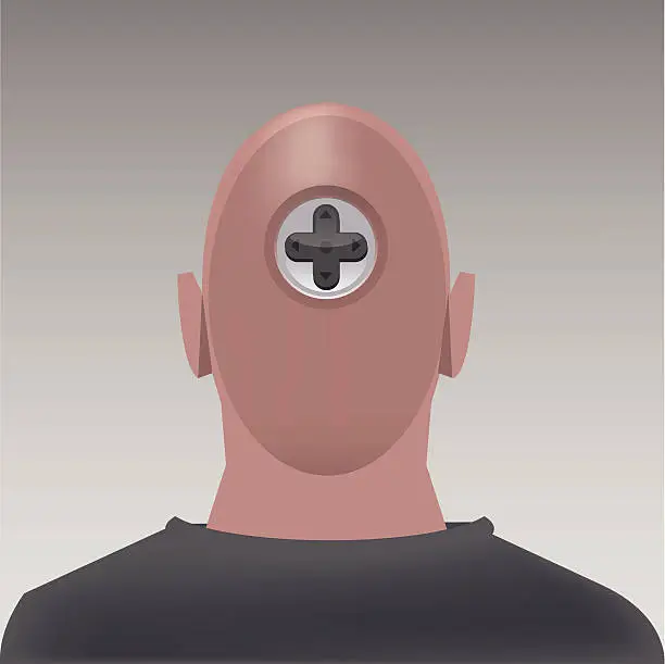 Vector illustration of guy with joystick in the backhead. Control man.