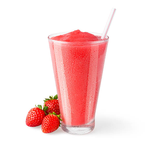 Strawberry Smoothie with Garnish on White Background
