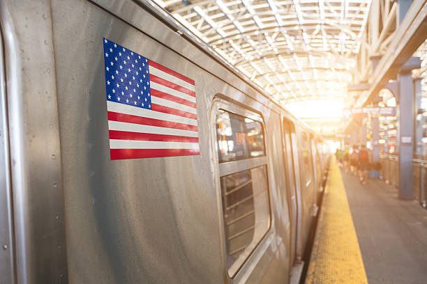 United States Flag on a Subway Train