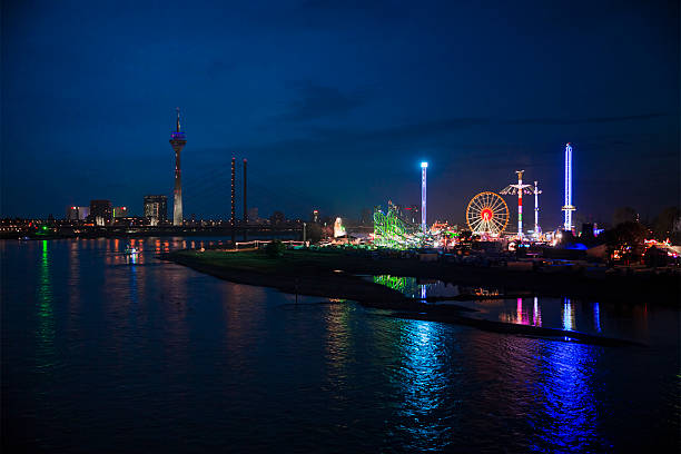 View of Summer fun fair and TV-tower in Düsseldorf stock photo