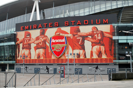 London, UK - November 16, 2012: The Emirates stadium in London, home of Arsenal the gunners, as seen from the outside