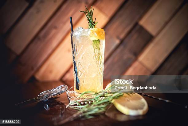 Gin And Tonic Cocktail Alcoholic Drink For Hot Summer Days Stock Photo - Download Image Now