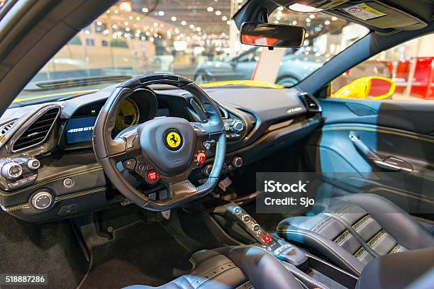 Ferrari 488 Gtb Sports Car Interior Stock Photo - Download Image Now - 2016, Airbag, Arts Culture and Entertainment