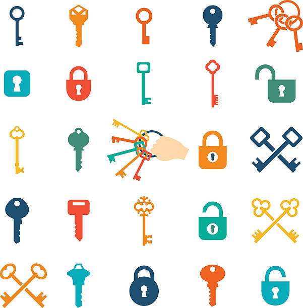 Key Icons Vector Key Icons blue house red door stock illustrations