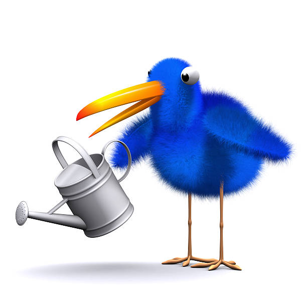 istock 3d Bluebird waters the garden 518893347