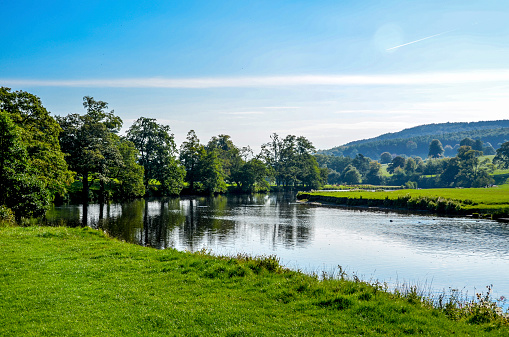 Grand stately home on the Chatsworth Estate, Peak District, Derbyshire, UK