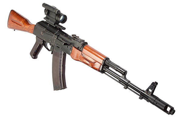 istock Kalashnikov AK assault rifle with optical sight on white 518894935