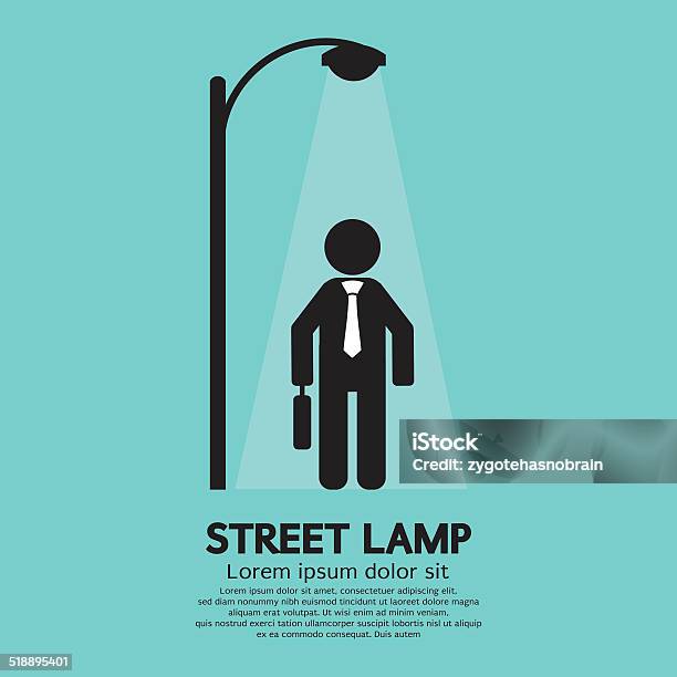 Businessman Walking Under Street Lamp Vector Illustration Stock Illustration - Download Image Now