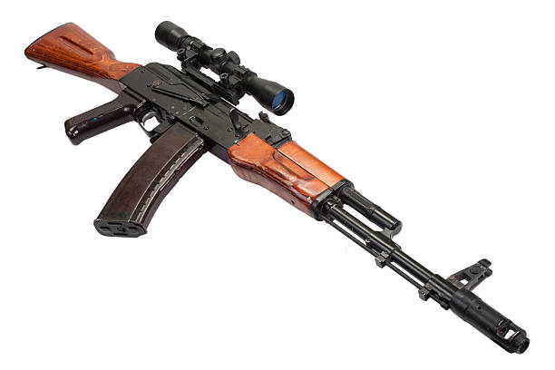 istock Kalashnikov AK assault rifle with optical sight on white 518897375
