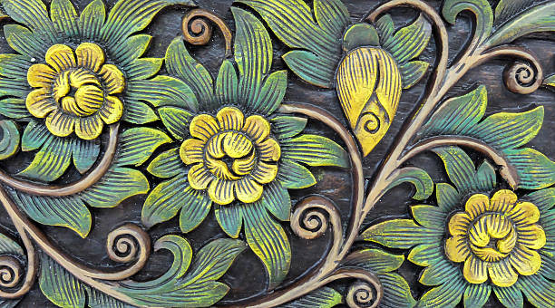 istock Carved Vintage Style Floral Pattern on Wooden Background Texture 518898168