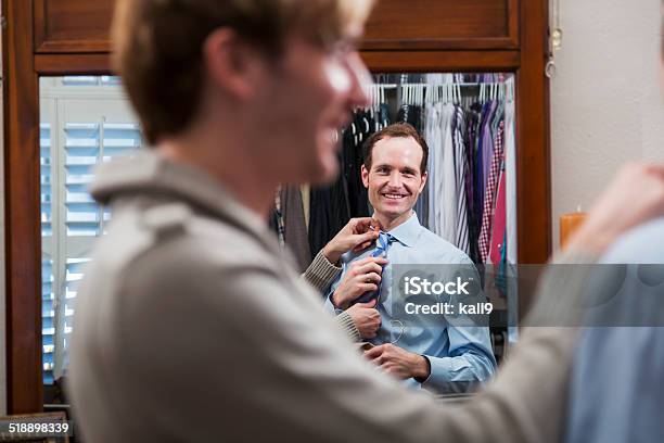 Gay Couple Getting Dressed Stock Photo - Download Image Now - Necktie, Tying, 20-29 Years