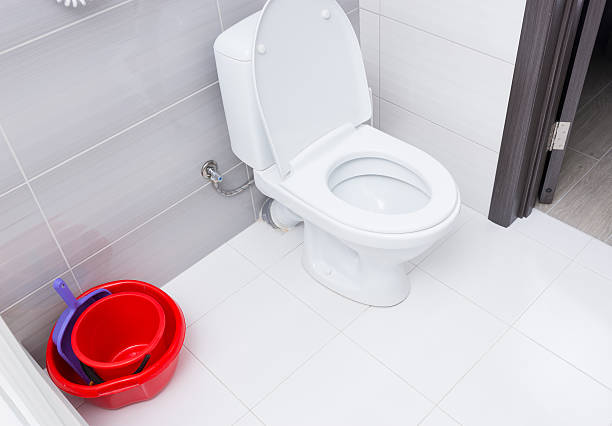 istock Cleaning buckets next to toilet 518902842
