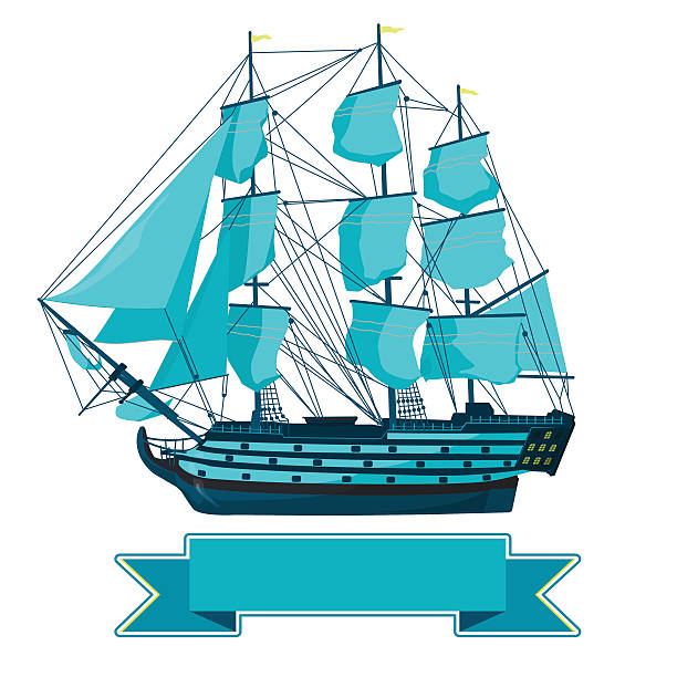 ilustrações, clipart, desenhos animados e ícones de velho barco histórico de madeira azul sobre fundo branco. - mizzen