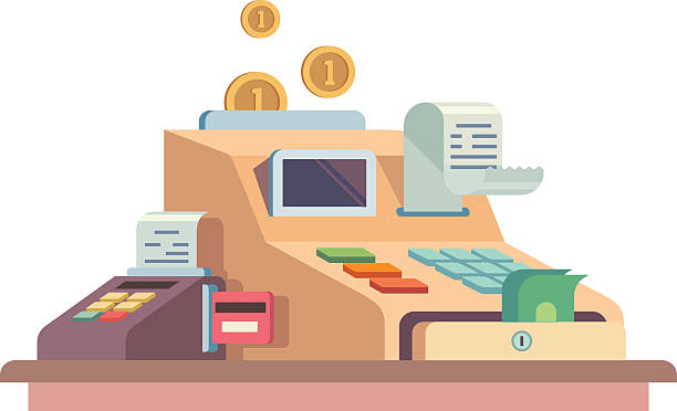 ilustrações de stock, clip art, desenhos animados e ícones de aparelhos de registo - cash register register wealth checkout counter