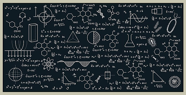 blackboard Blackboard with math and science by writing on the blackboard. mathematical symbol illustrations stock illustrations