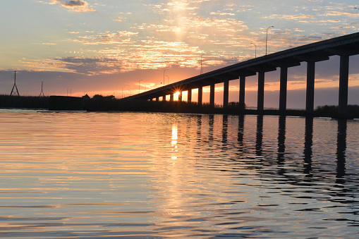 Sunrise over the Apalachicola, Florida river. 