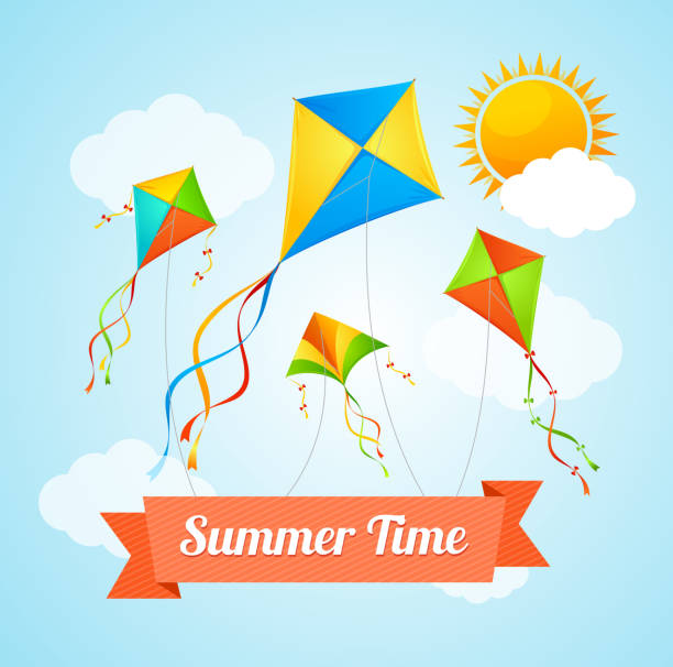 Summer Card. Vector Summer Card with a Flying Kites. Vector illustration sky kite stock illustrations