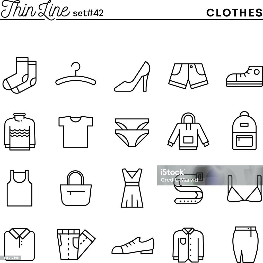 Ropa, conjunto de iconos de línea fina - arte vectorial de Ícono libre de derechos