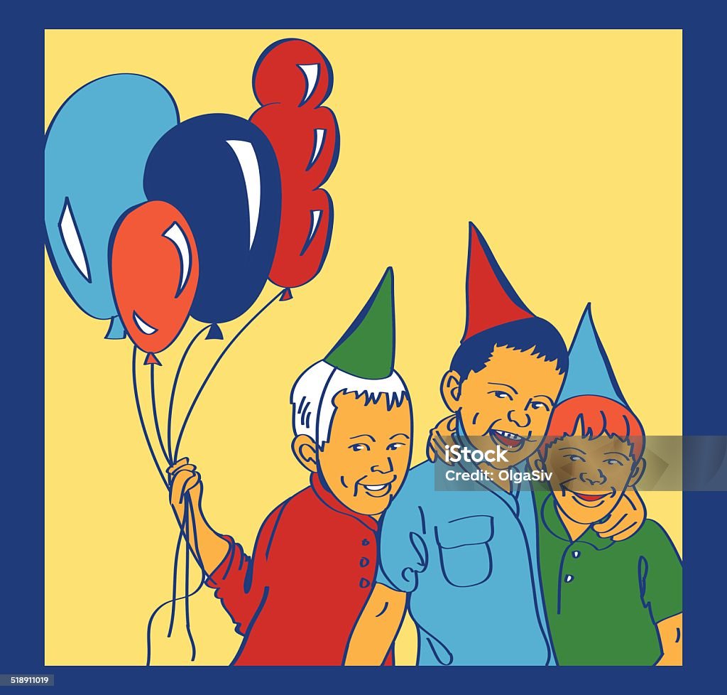 three boys with balloons laugh three laughing boy with balloons in the blue box Balloon stock vector