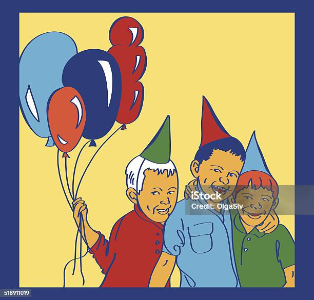 Three Boys With Balloons Laugh Stock Illustration - Download Image Now - Balloon, Birthday, Birthday Present