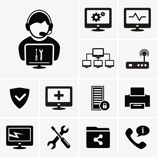 illustrazioni stock, clip art, cartoni animati e icone di tendenza di icone computer tecnico - internet symbol computer icon administrator