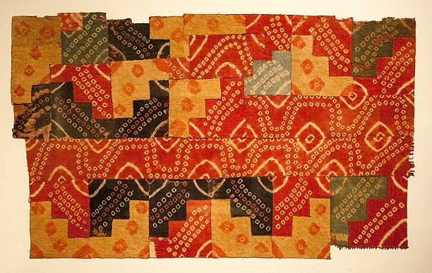 Nazca Textile Peru.  Nazca - Huari, Patchwork  fusion epoch (800 AD - 1300 AD).  This textile is decorated with stepped motifs, interlaced rhombuses, huari stock pictures, royalty-free photos & images