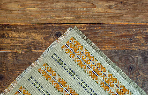 istock Wooden table covered with tablecloth cloth 518913138