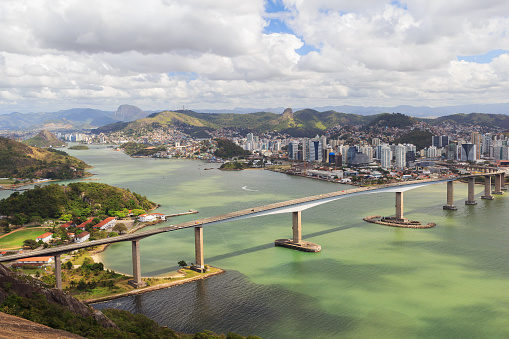 Third bridge (Terceira Ponte), panoramic view of Vitoria, Vila Velha from Morro do Morena, Espirito Santo, Brazil