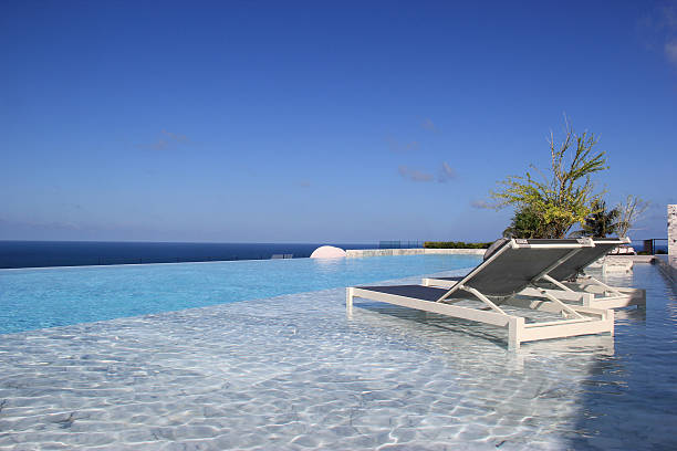 istock Relaxing Swimming Pool with Gorgeous Scenery of Ocean 518916865