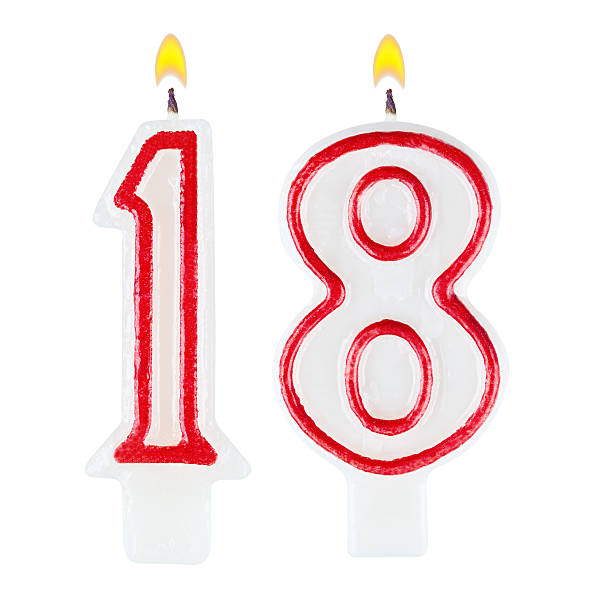 istock Birthday candles number eighteen isolated on white background 518917667