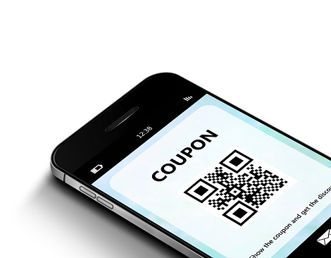 mobile phone with discount coupon isolated over white background