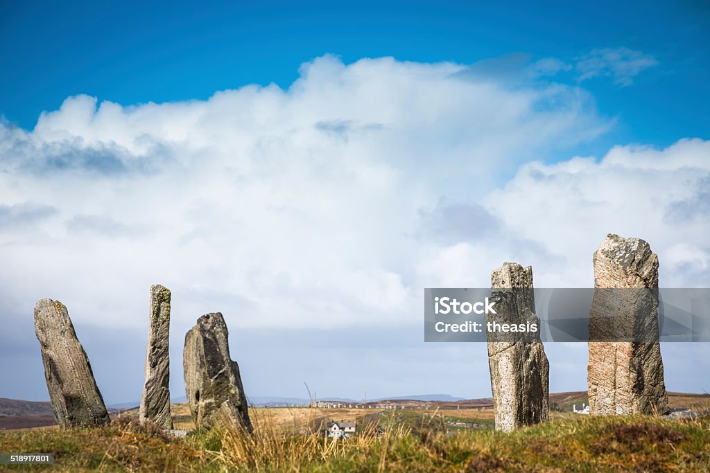 The Callanish III Standing Stones Ancient standing stones on the island of Lewis in the Outer Hebrides of Scotland. Part of the complex of ancient sites around Calanais (or Callanish), these stones are in the "Calanais III" group. Ancient Stock Photo