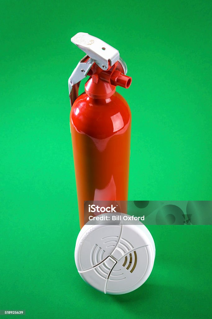 Fire Safety and Prevention Fire extinguisher, smoke detector and carbon monoxide alarm. Smoke Detector Stock Photo