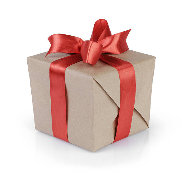 istock cube gift box wrapped with kraft paper and red bow 518927349