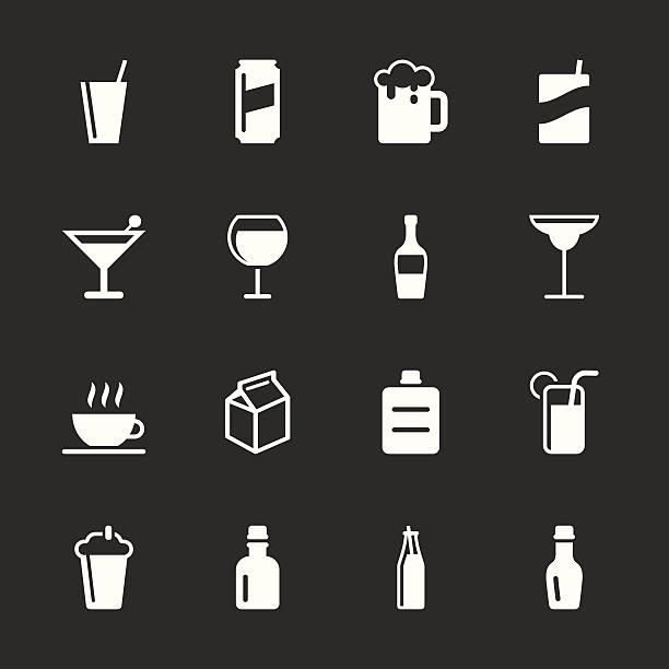 ilustraciones, imágenes clip art, dibujos animados e iconos de stock de bebidas iconos conjunto 3-serie blanco - wineglass symbol coffee cup cocktail