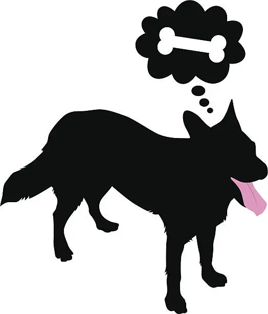 Vector illustration of DogThinkingOfBoneSihouette